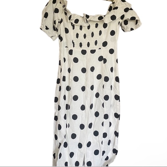 Anthropologie Farm Rio Black Onca Polka Dot Off Shoulder Midi xsmall nwt - Picture 2 of 4